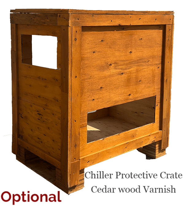 The Artisan Barrel ice bath chiller protective crate made from cedar wood with varnish for durability.