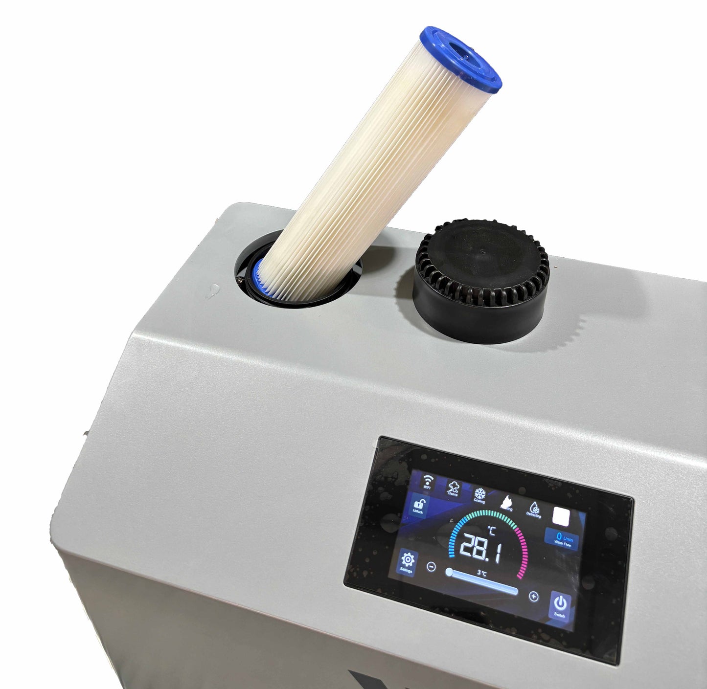 Close-up of TW-ICE50 supercharged chiller showing filtration system for ice bath.