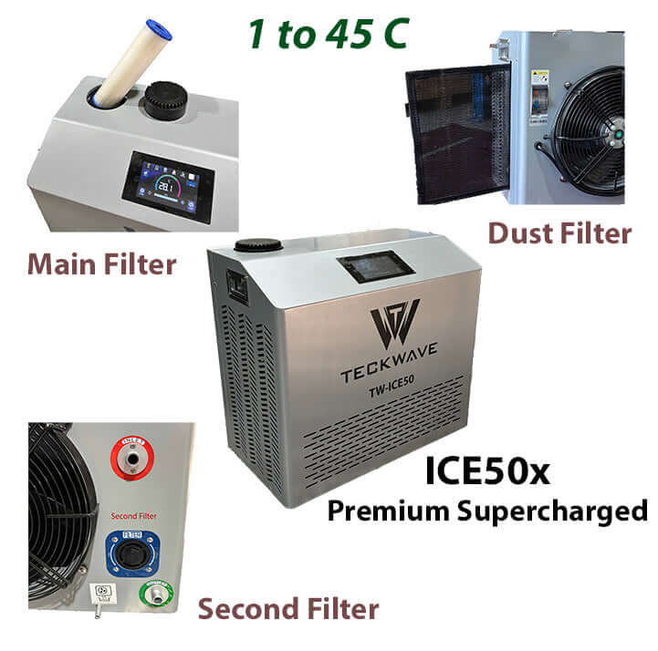 Image of TECKWAVE ICE50x, an ice bath chiller with main and second filters for optimal performance.
