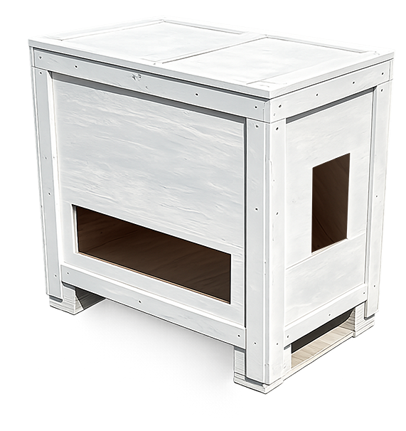 Ice bath chiller protective wooden crate designed for airflow and protection from the elements.