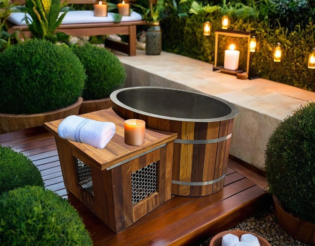 Rustic Oval Ice Bath & Cold Plunge with Chiller & Filtration
