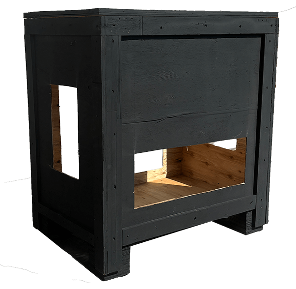 Ice bath chiller protective wooden crate for outdoor use, designed for airflow and protection against elements.