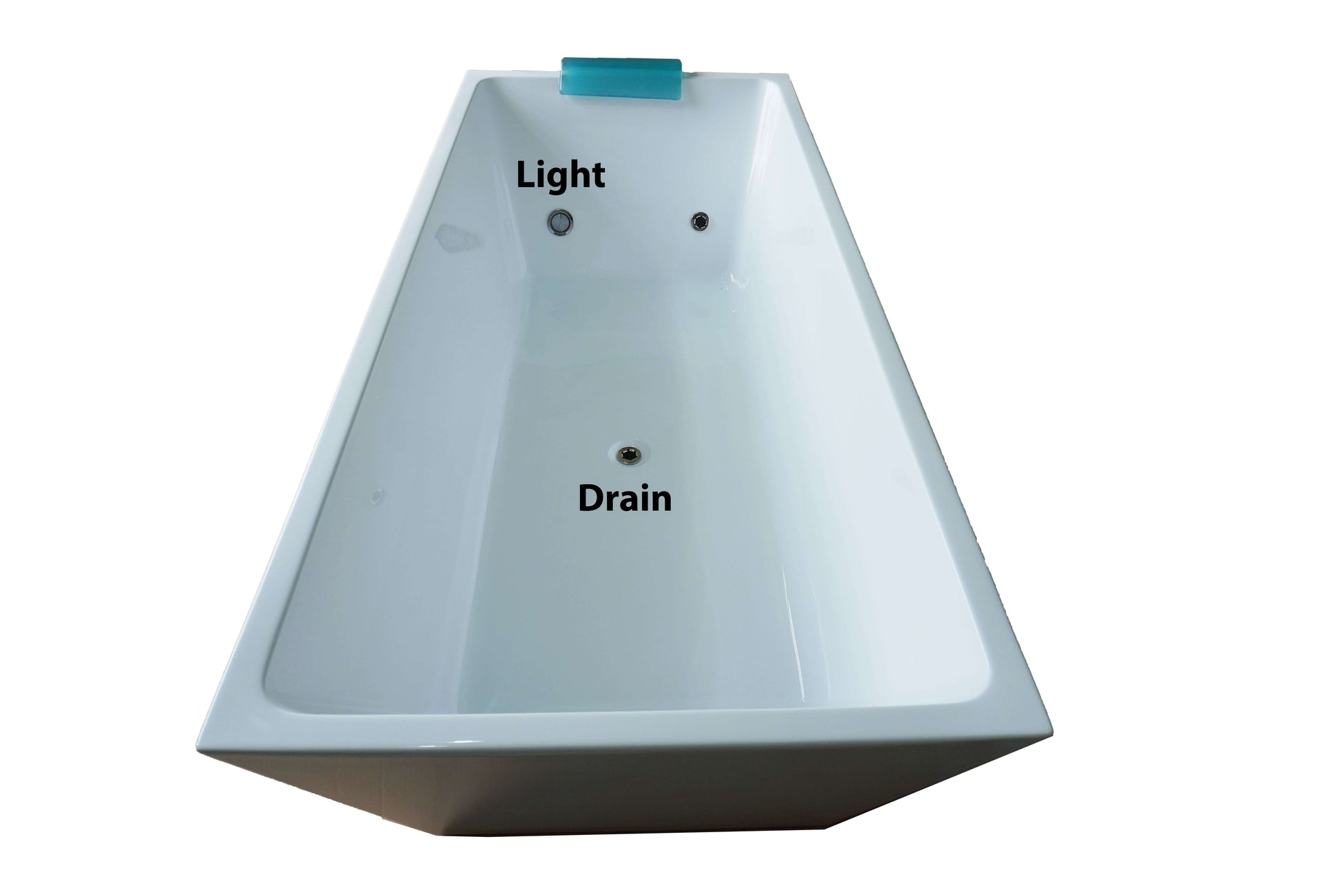 The Elegance ice bath showing interior with labeled light and drain features.
