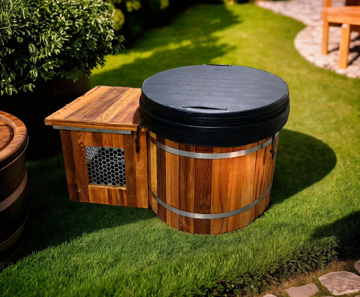 Rustic Oval Ice Bath & Cold Plunge with Chiller & Filtration