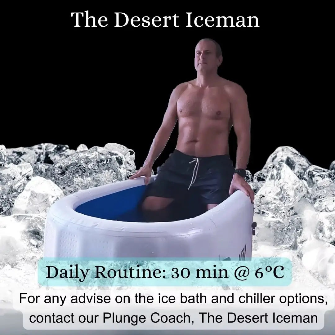Showing the Desert Iceman, TECKWAVE plunge coach, typical ice bath practice in UAE