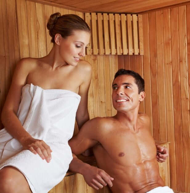Couple enjoying their TECKWAVE sauna session in Dubai, UAE
