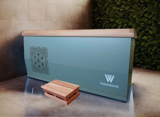 Signature ice bath with chiller and filtration system in olive green by TECKWAVE.