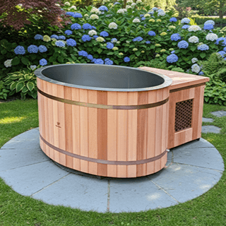 Rustic Oval Ice Bath with Chiller (Natural Cedar)