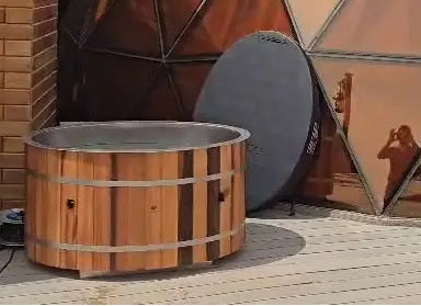 Rustic Oval ice bath & cold plunge in desert resort