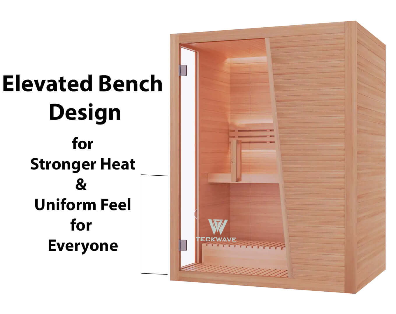 UrbanRetreat Traditional Sauna with elevated bench design for stronger heat and uniform feel for everyone.