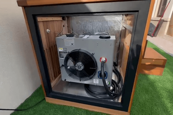 ice bath chiller system for the Imperial Ice Bath inside a stylish wooden enclosure.