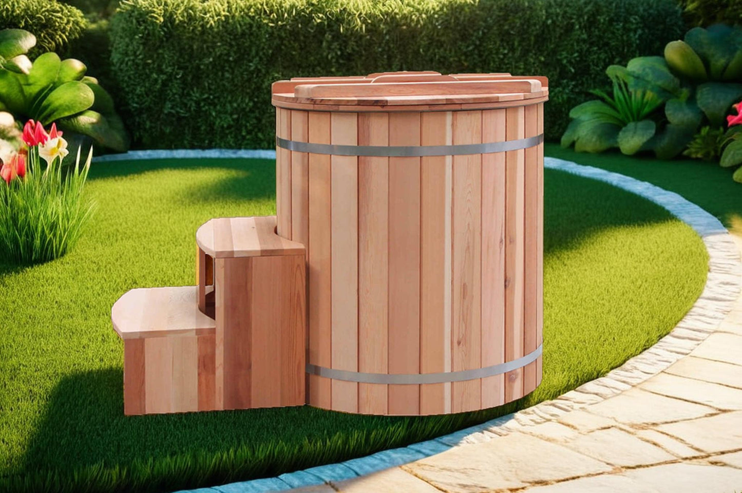 The Artisan Barrel Ice Bath with Chiller (Natural Cedar)