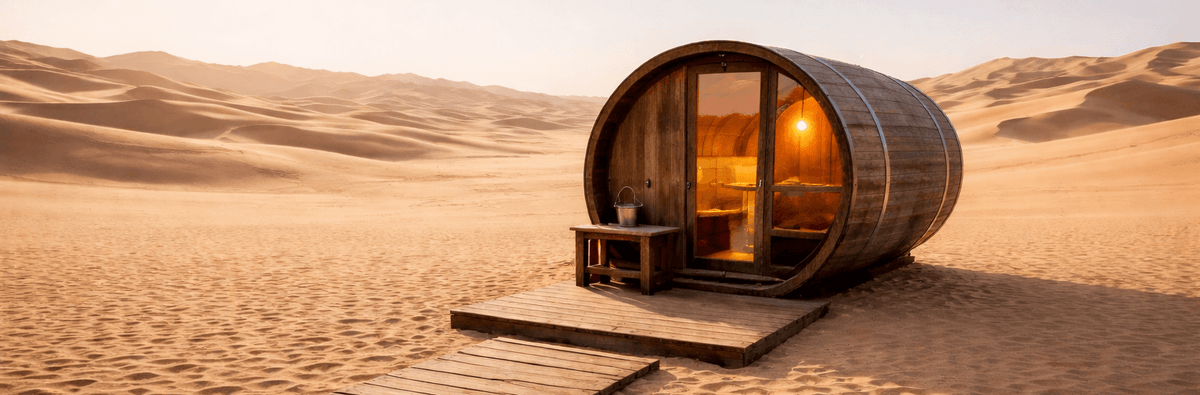 Showing TECKWAVE outdoor sauna enduring Dubai desert