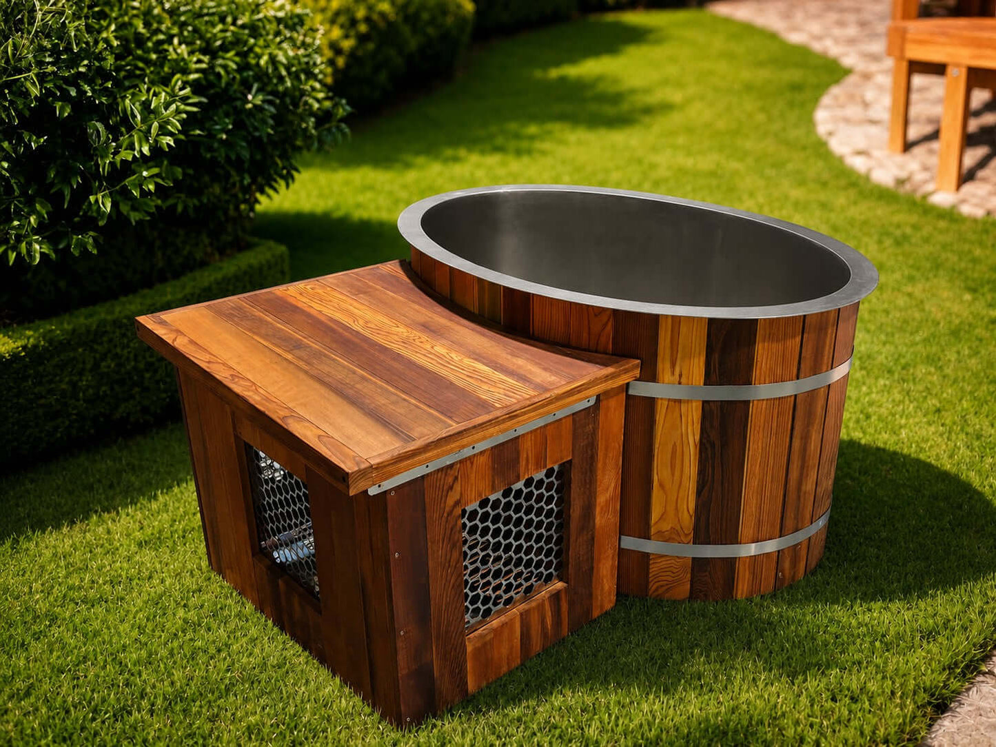 Rustic Oval Ice Bath with Chiller (Treated Cedar)