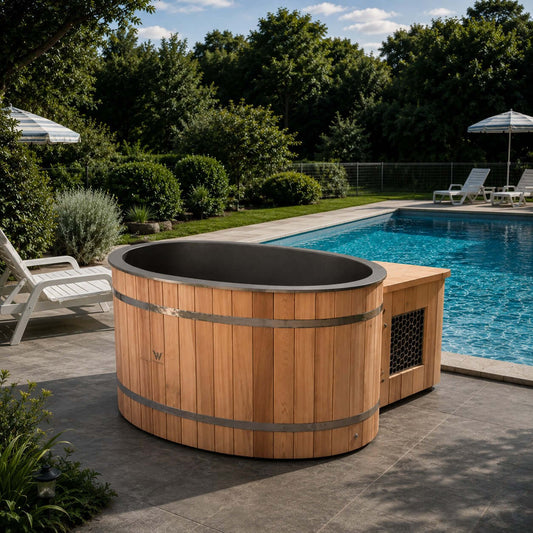 Rustic Oval Ice Bath with Chiller (Natural Cedar)