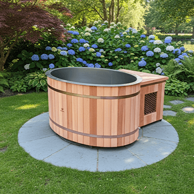 Rustic Oval Ice Bath with Chiller (Natural Cedar)