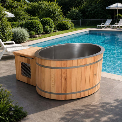 Rustic Oval Ice Bath with Chiller (Natural Cedar)