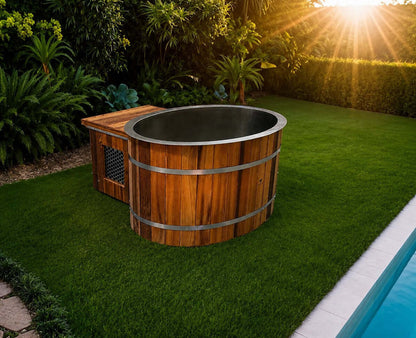Rustic Oval Ice Bath with Chiller (Treated Cedar)