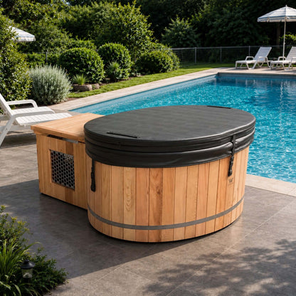 Rustic Oval Ice Bath with Chiller (Natural Cedar)